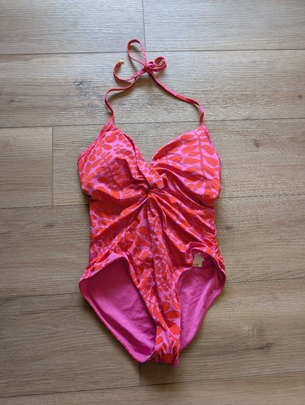 NWT Trina Turk Tropical Pink & Coral One-Piece Halter Swimsuit
